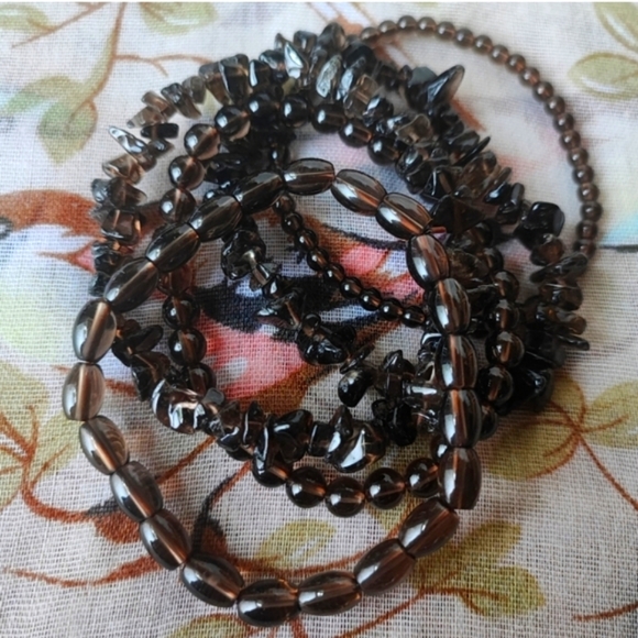 Smoke Brown Semi Precious Glass Stone Necklace Vintage New Condition - Picture 10 of 10